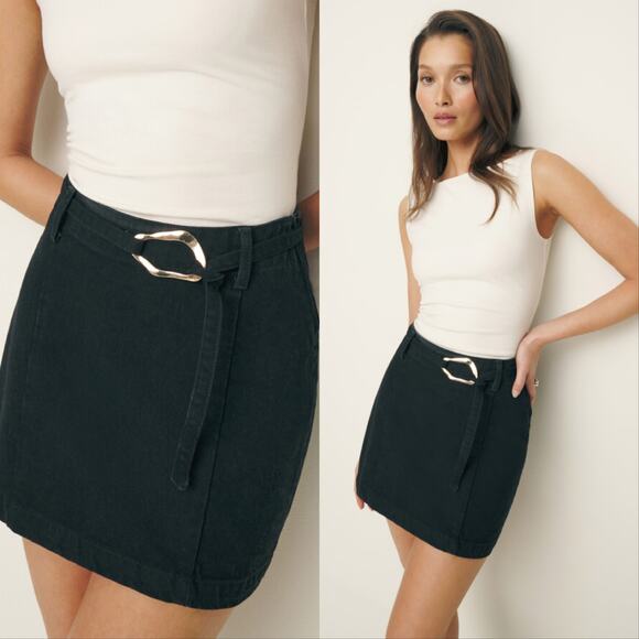 New Reformation Tatiana Belted Denim Mini Skirt - Picture 1 of 6